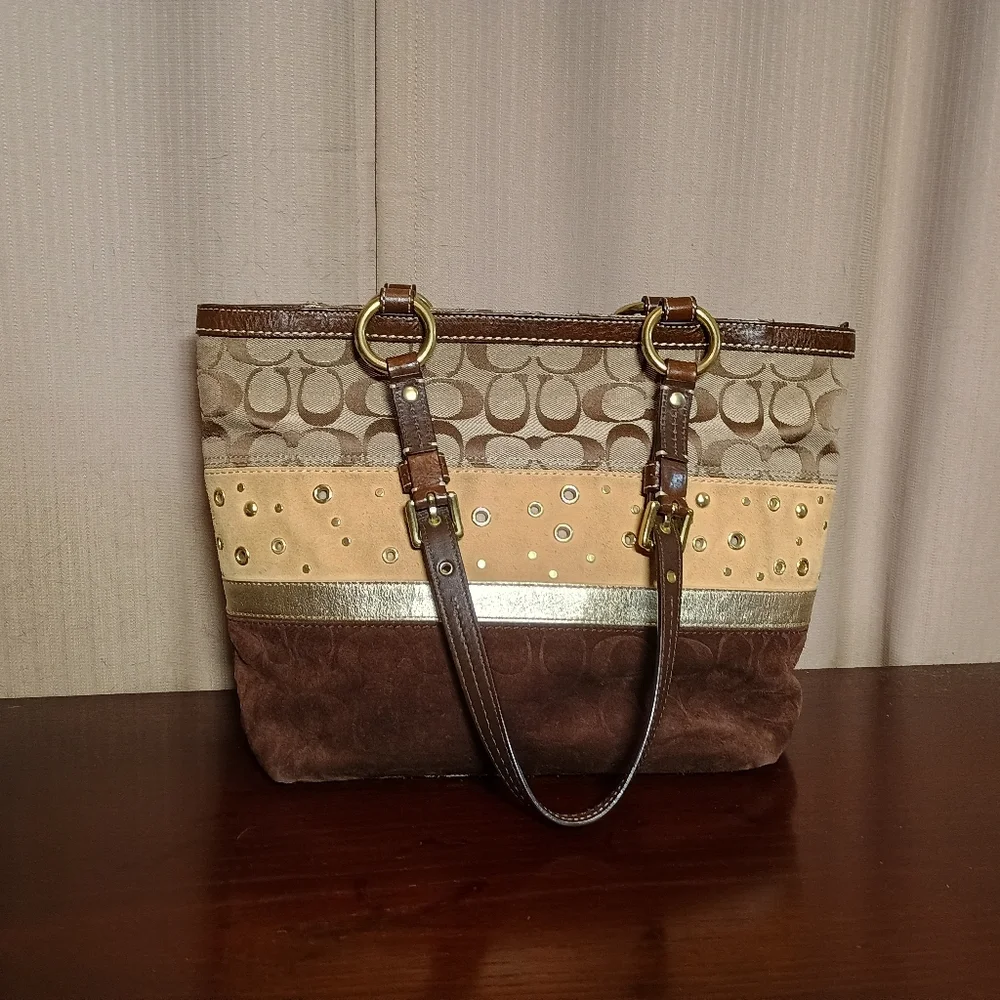 Coach Pierced East West Patchwork Tote